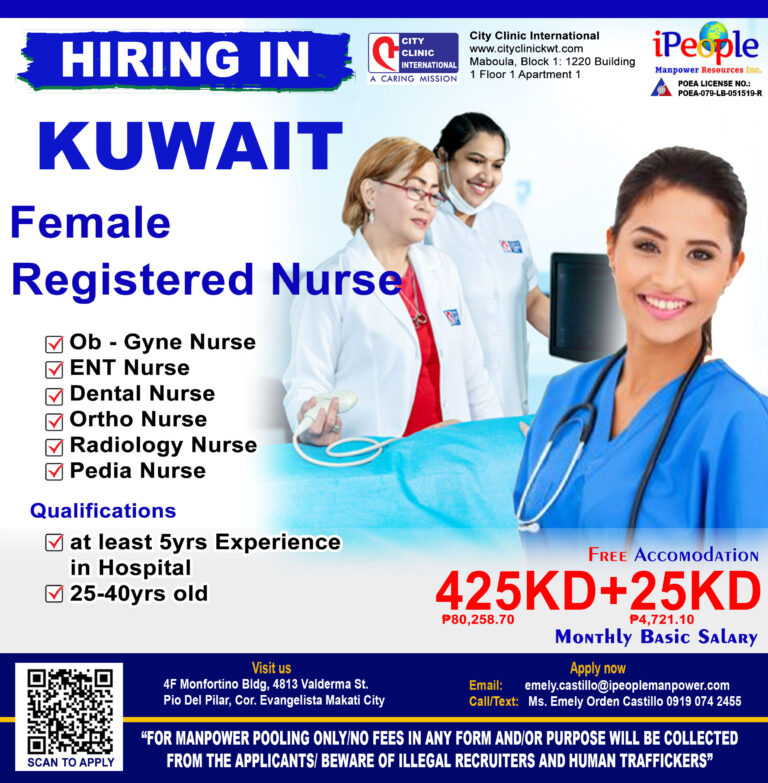 Hiring Female Registered Nurse in Kuwait